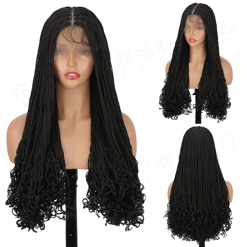 Foreign Trade Synthetic Fiber 13*5 Front Lace Machine-Made Wig Braided Lace Wig Two-Strand Braided Curly Dreadlock Wig Foreign Trade Synthetic Fiber 13*5 Front Lace Machine-Made Wig Braided Lace Wig Two-Strand Braided Curly Dreadlock Wig