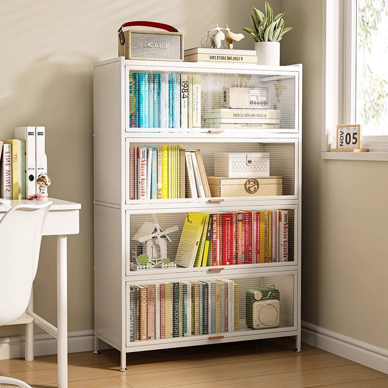 家用鋼製書櫃帶門防塵客廳儲物櫃多層兒童書架收納櫃落地置物架