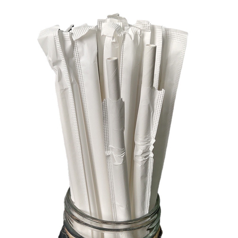 Desechables biodegradables bolsa de papel Kraft sola bolsa de papel de boca plana de paja de papel puntiagudo jugo de leche té bebida paja
