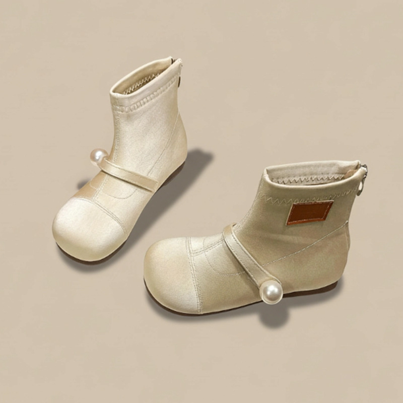 Dropshipping 2026 New Autumn and Winter Silver Martin Boots for Girls, Soft-Soled Fleece-Lined Leather Boots for Little Girls