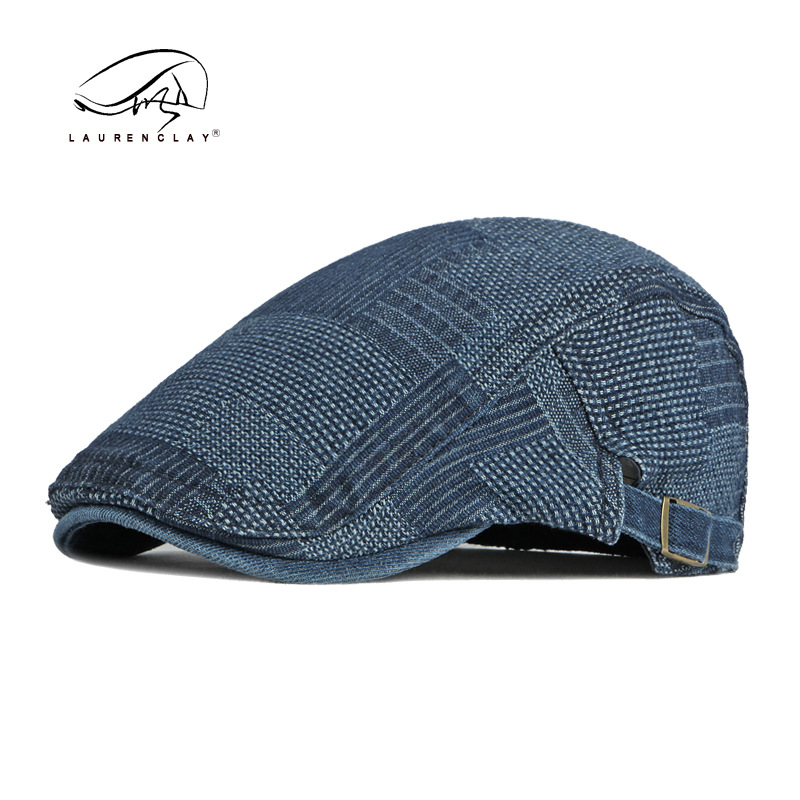 Primavera y verano lavado Denim boina unisex retro británico casquillo enarbolado casual personalizado pintor sombrero delantero