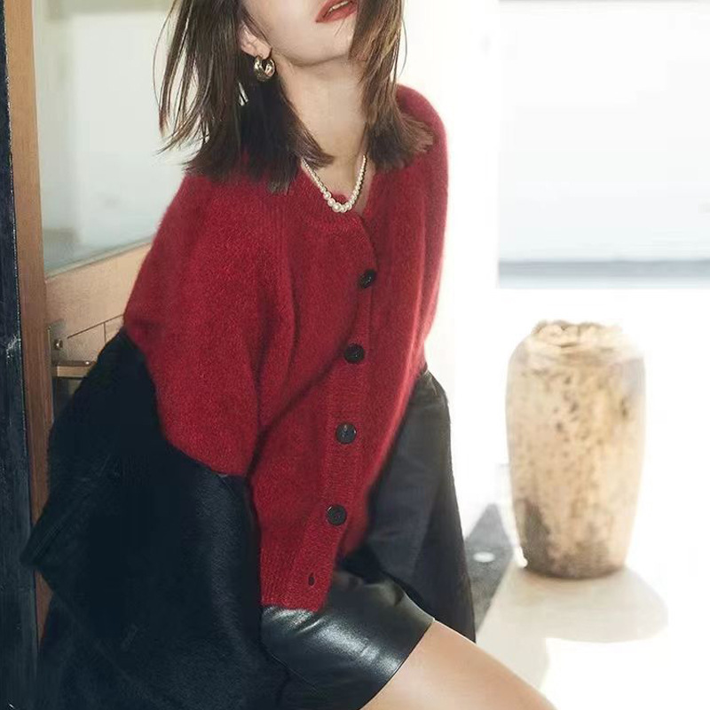 Sweater Coat Autumn and Winter Loose Thickened Single-Breasted Cashmere Knitted Cardigan Floral Yarn Round Neck Wool Sweater Plus Size Women's Clothing