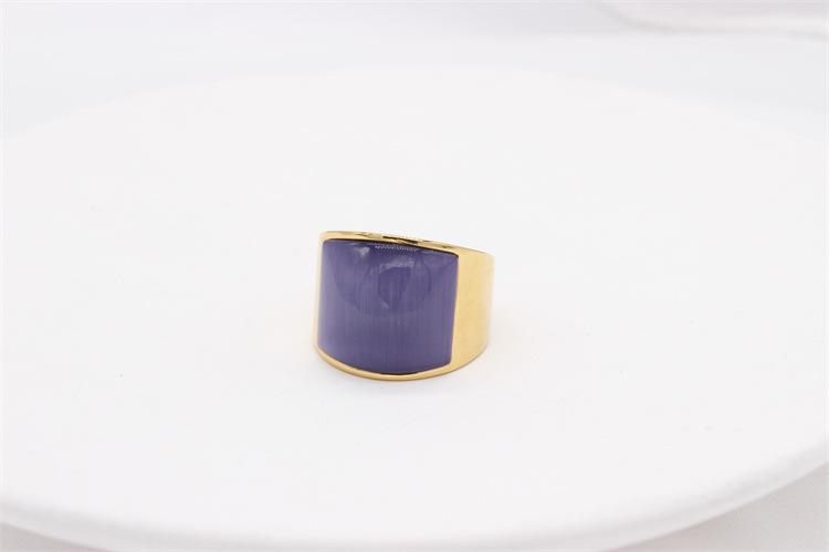 Square Pattern Ethnic Style Square Titanium Steel Inlay Cat's Eye Stone Men's Rings Punk Rings