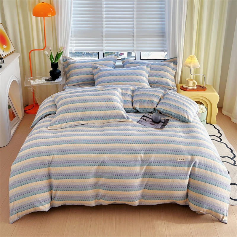 Set di biancheria da letto in quattro pezzi in puro cotone grezzo, stile pastorale semplice, copripiumino, lenzuolo e biancheria da letto interamente in cotone._voghion.com