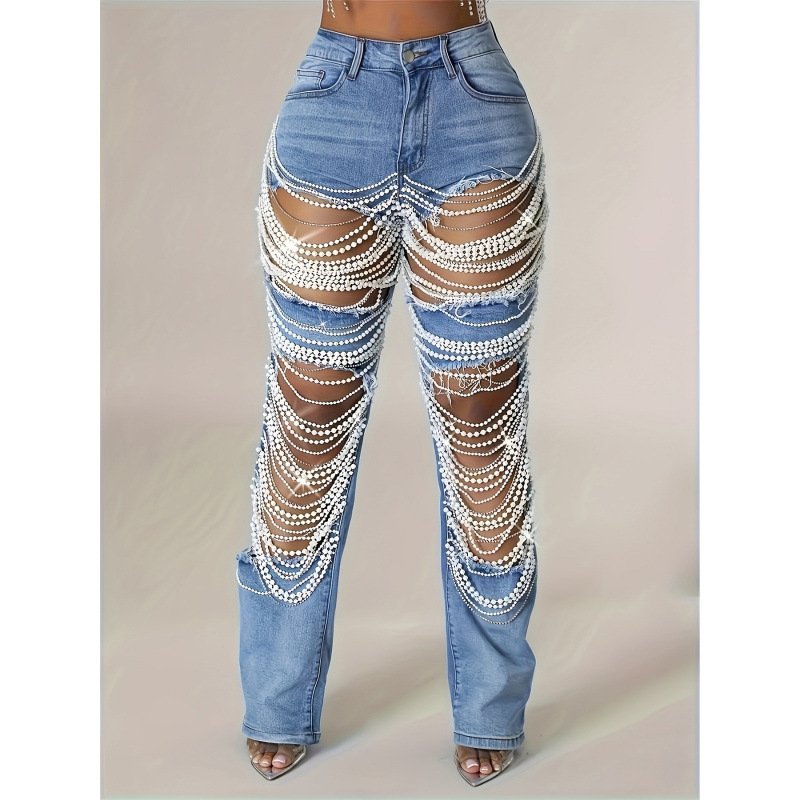 2025 New Cross-Border European and American Style Women's Mid-Waist Straight-Leg Boyfriend Jeans (with Fake Legs) 2025 New Cross-Border European and American Style Women's Mid-Waist Straight-Leg Boyfriend Jeans (with Fake Legs)