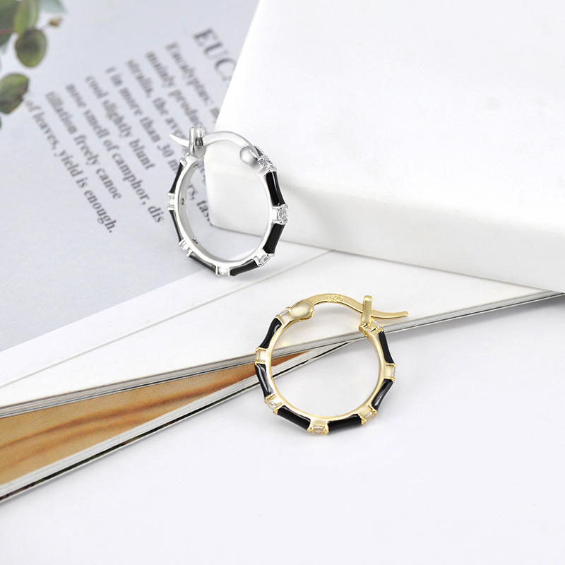 925 Sterling Silver Ear Needle Material 18K Real Gold Plated Plating Material Simple Style Geometric Copper Hoop Earrings Enamel Plating Rhinestones Copper Earrings