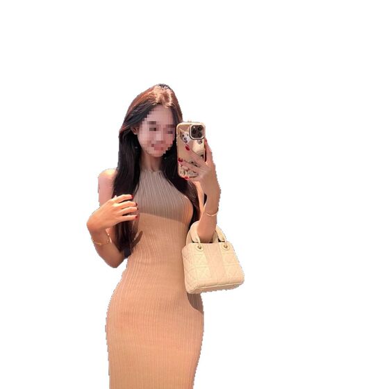 T671# Summer French Pleated Ice Silk Knitted dress Women's Slim Long Dress Sleeveless Slimming Tea Break Vest Dress