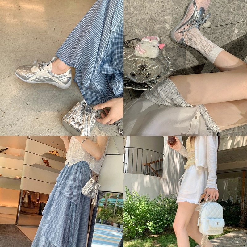 葡萄妈同款现货~ 增高5cm~厚底珍珠系带圆头拼色休闲鞋阿甘板鞋女|undefined