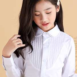 女童白衬衫棉儿童白色衬衣长袖春秋小学生中大童校园款演出校服