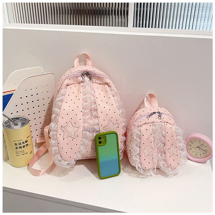 Indigo Smoke Mesh Bunny Ear Student Backpack Japanese Style Cute Girls School Bag High-Value Casual Versatile Travel Shoulder Backpack