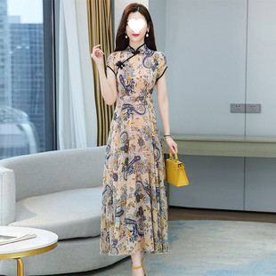 D6C Improved Cheongsam Dress Summer Women's Clothing 2025 New Mother Chiffon Cheongsam Dress Classy Western Style