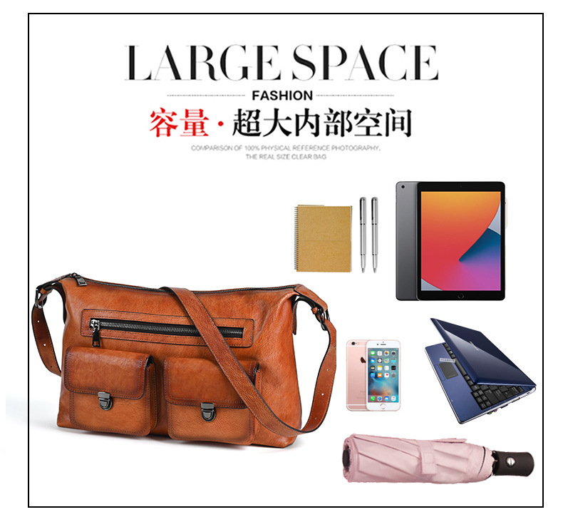 Túi tote da bò dung tích lớn đeo chéo cổ điển nữ — Màu nâu cổ điển, Cà phê cổ điển, Màu đen cổ điển chi tiết 8