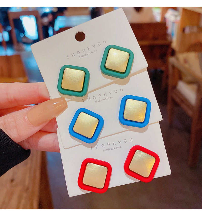 Simple Fashion Green Blue Red Square Alloy Stud Earrings display picture 5