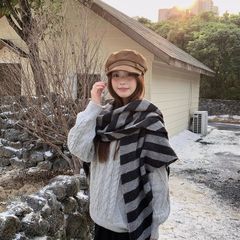 高级质感条纹设计针织披肩秋冬洋气保暖百搭三角时尚围巾围脖潮女