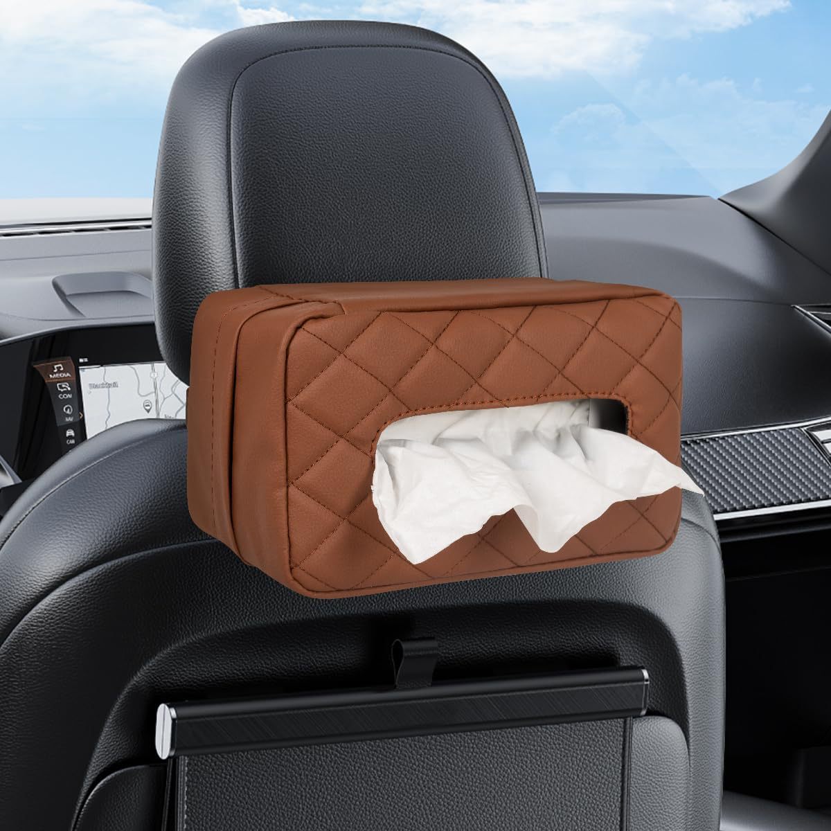 New Car-Mounted Leather Tissue Box, Hanging Sun Visor Seat Back Tissue Box, Leather Tissue Box