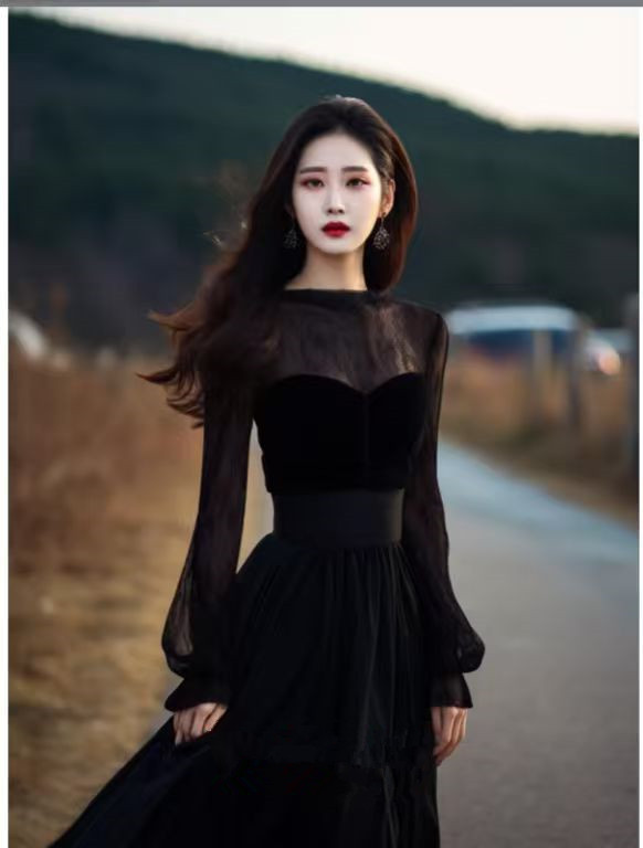 生日成人礼开春穿搭高端轻奢宴会礼服裙收腰黑色丝绒连衣裙女秋冬|undefined