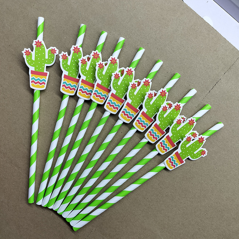 Pajitas de papel, tarjetas de cactus, pajitas decorativas, postres degradables desechables, pasteles, cócteles, fiestas, pajitas de papel