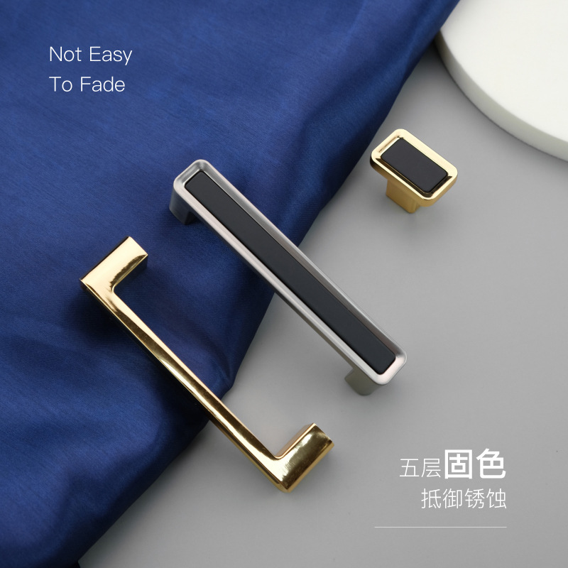 High-end golden black zinc alloy cabinet door handle Nordic light luxury cabinet drawer door handle single hole furniture handle