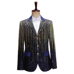 Men's Colorful Meteor Gradient Sequin Suit Three Buckle Single West Hosts Bar Shiny Show Suit Jacket Trendy