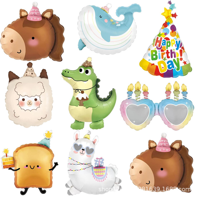 Cross-Border New Alpaca Sheep Cartoon Aluminum Film Balloon Children's Birthday Party Background Decoration Photo Prop Balloon
