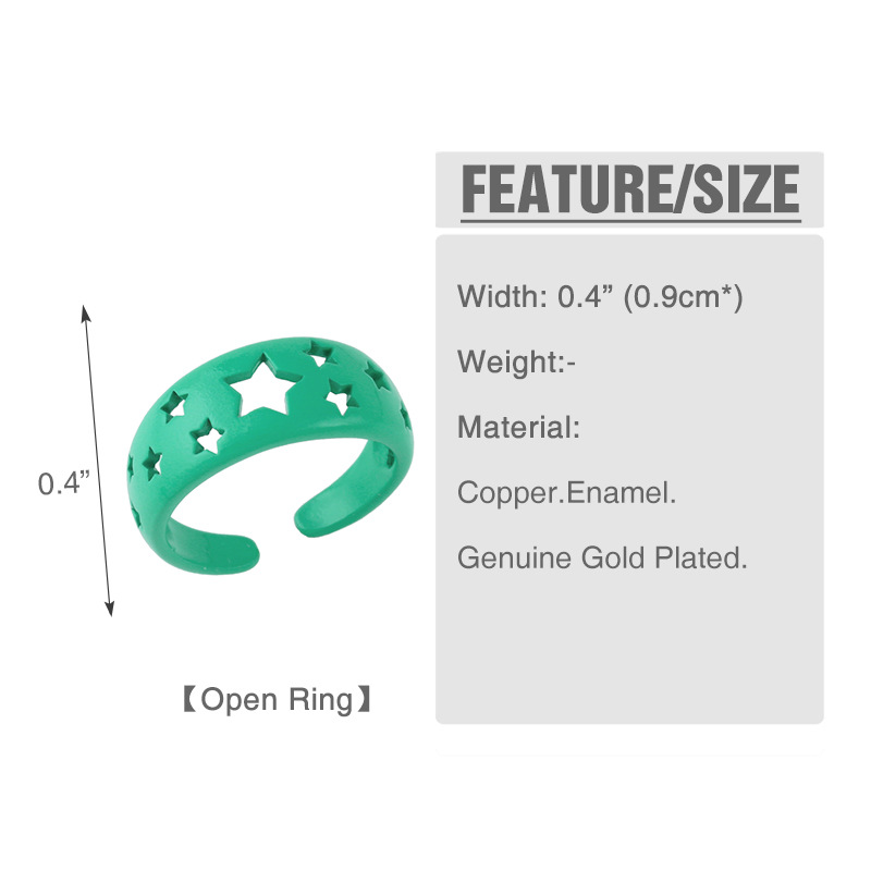 Wholesale Jewelry Simple Candy Color Hollow Five-pointed Star Copper Ring Nihaojewelry display picture 14