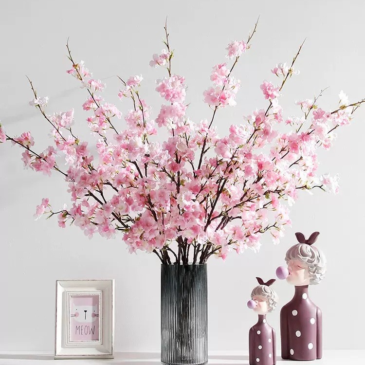 Simulation cherry blossom fake flower branch non-peach blossom silk flower dining table floral TV cabinet furnishings interior decoration dance flower branch