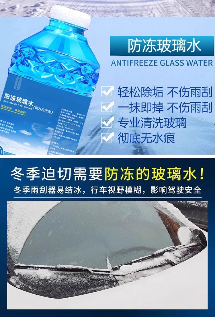 Car Glass Cleaner, Powerful Stain Remover, Oil Film Remover, Wiper Fluid, Antifreeze for Temperatures Below -40 Degrees, Car Cleaning Agent for All Seasons