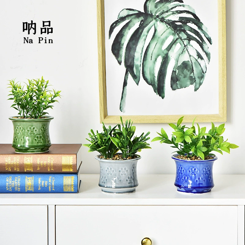 Suopin Внешняя торговля Экспорт Селадон цветочный горшок для суккулентов трансграничный эксклюзивный оптовый Селадон с маленьким принтом лапы керамический цветочный горшок для суккулентов