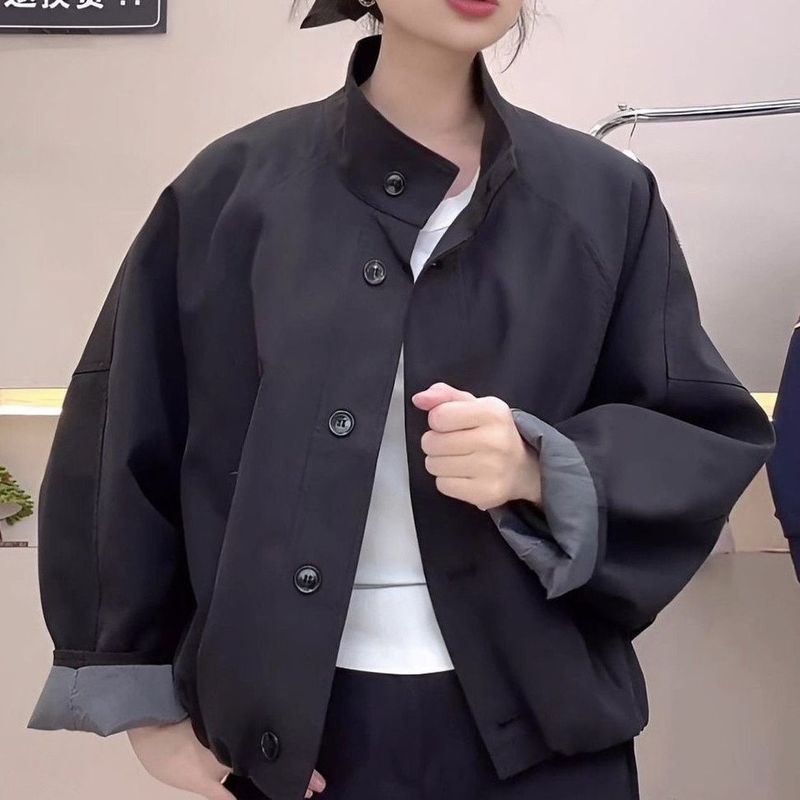 欧货英伦风立领夹克外套女2025新款宽松休闲内里条纹短款风衣上衣|undefined