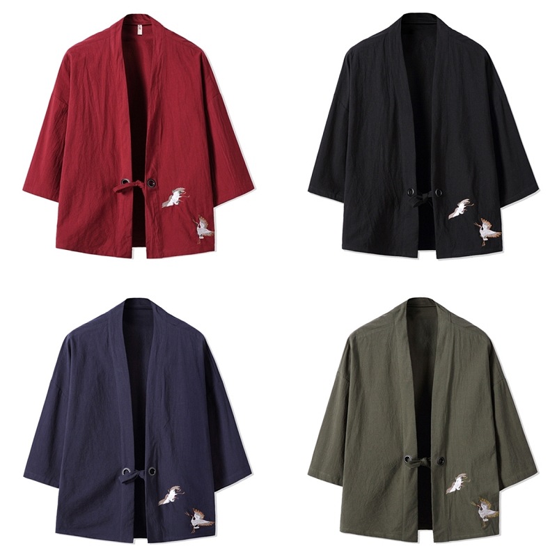 Men's Chinese-style three-quarter sleeve Tang suit Hanfu summer thin loose Japanese style cardigan, Taoist robe, kimono linen top