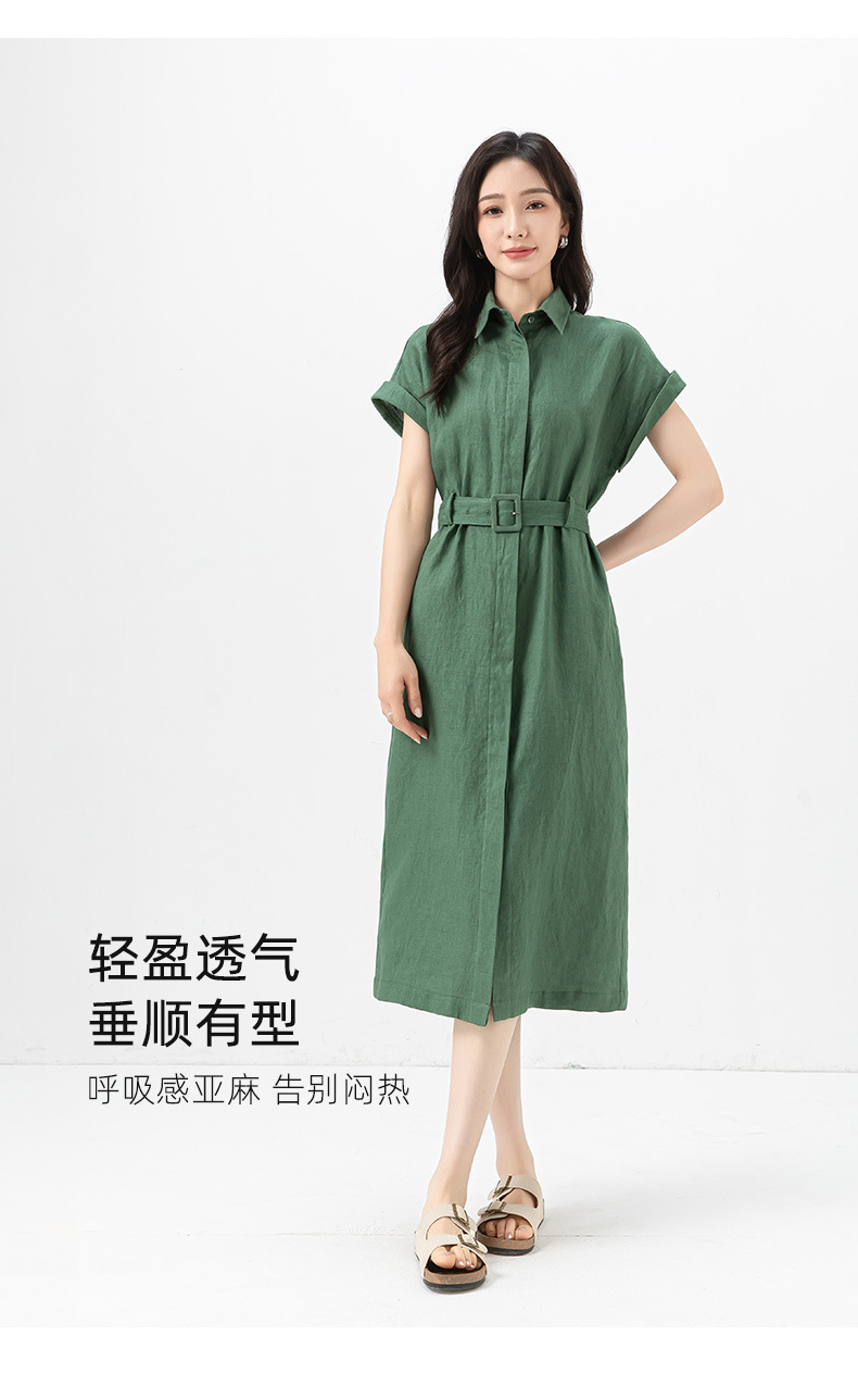 Đầm maxi nữ vải lanh tay uốn cong chiết eo dáng suông mùa hè — Màu đen chi tiết 15