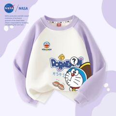 NASA联名哆啦A梦秋冬款儿童长袖上衣休闲圆领中大童加绒拼接卫衣