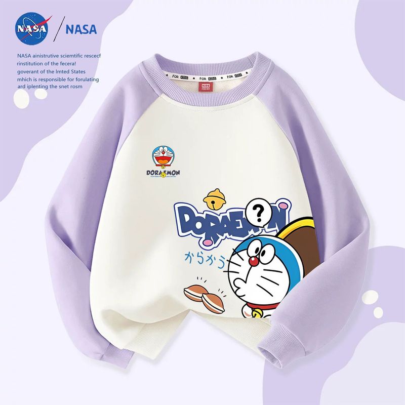 NASA联名哆啦A梦秋冬款儿童长袖上衣休闲圆领中大童加绒拼接卫衣|undefined