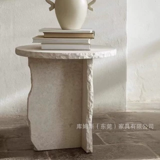 北欧设计师轻奢破碎效果天然洞石边几侘寂风客厅沙发茶复古
