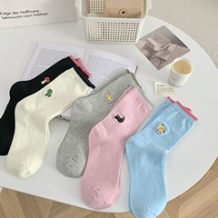 刺繡卡通無骨中筒襪子女學院風堆堆襪撞色襪口春夏可愛韓系潮襪