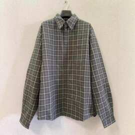 正确版高品质B家巴黎格子衬衫长袖潮牌复古休闲宽松棉服外套格纹