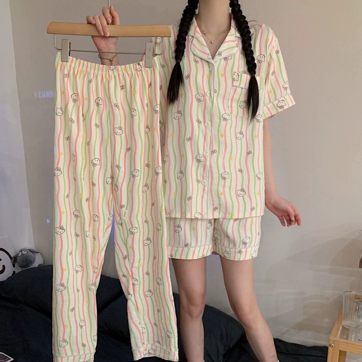 Летний набор тонкий пижама (跨境贸易), 3 предмета набор с вышивкой, Aliexpress