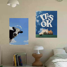 ins风抽象小众艺术高级感猫咪奶牛大白墙装饰画挂画芯海报墙贴