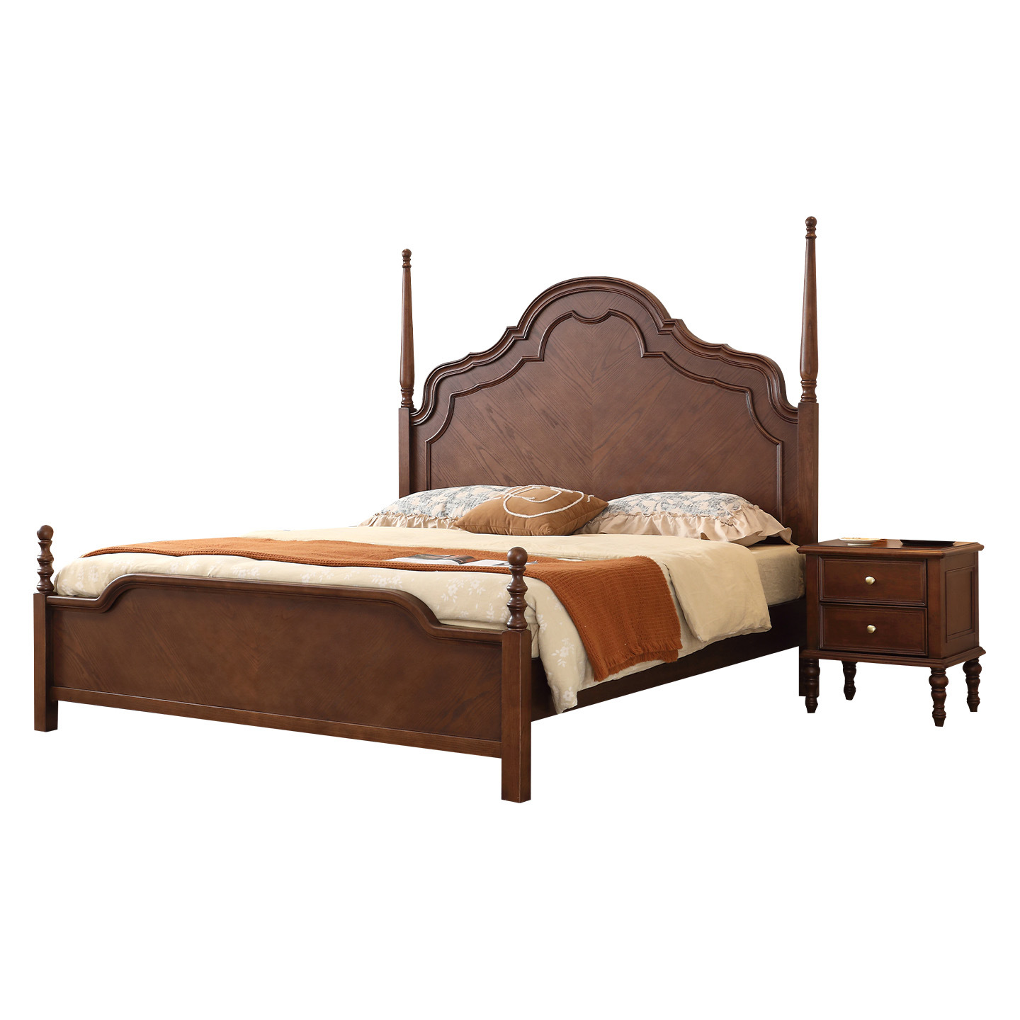 Cama de madera maciza estilo medieval francés estilo retro americano Nanyang 1.5m 1.8m cama doble dormitorio principal Anna cama de pantalla alta