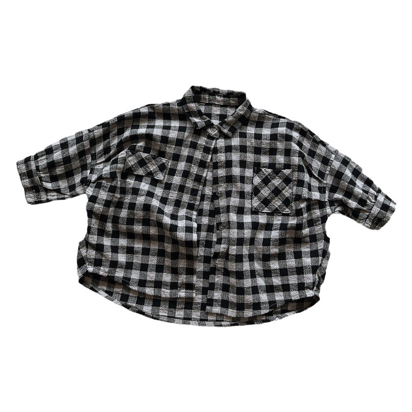 Camisa de algodón y lino a cuadros para niños otoño nuevos niños de estilo coreano personalidad suelta abrigo de longitud media ropa de hombre y mujer moda