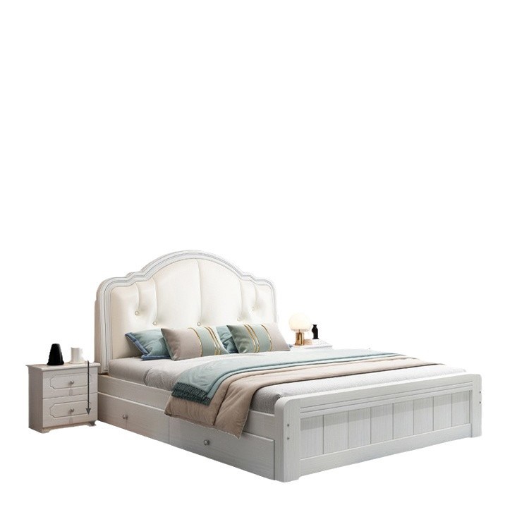 Cama de madera maciza moderna y simple estilo europeo lujo ligero 1.5m cama doble dormitorio principal 1.8 cama individual económica americana 1.2m