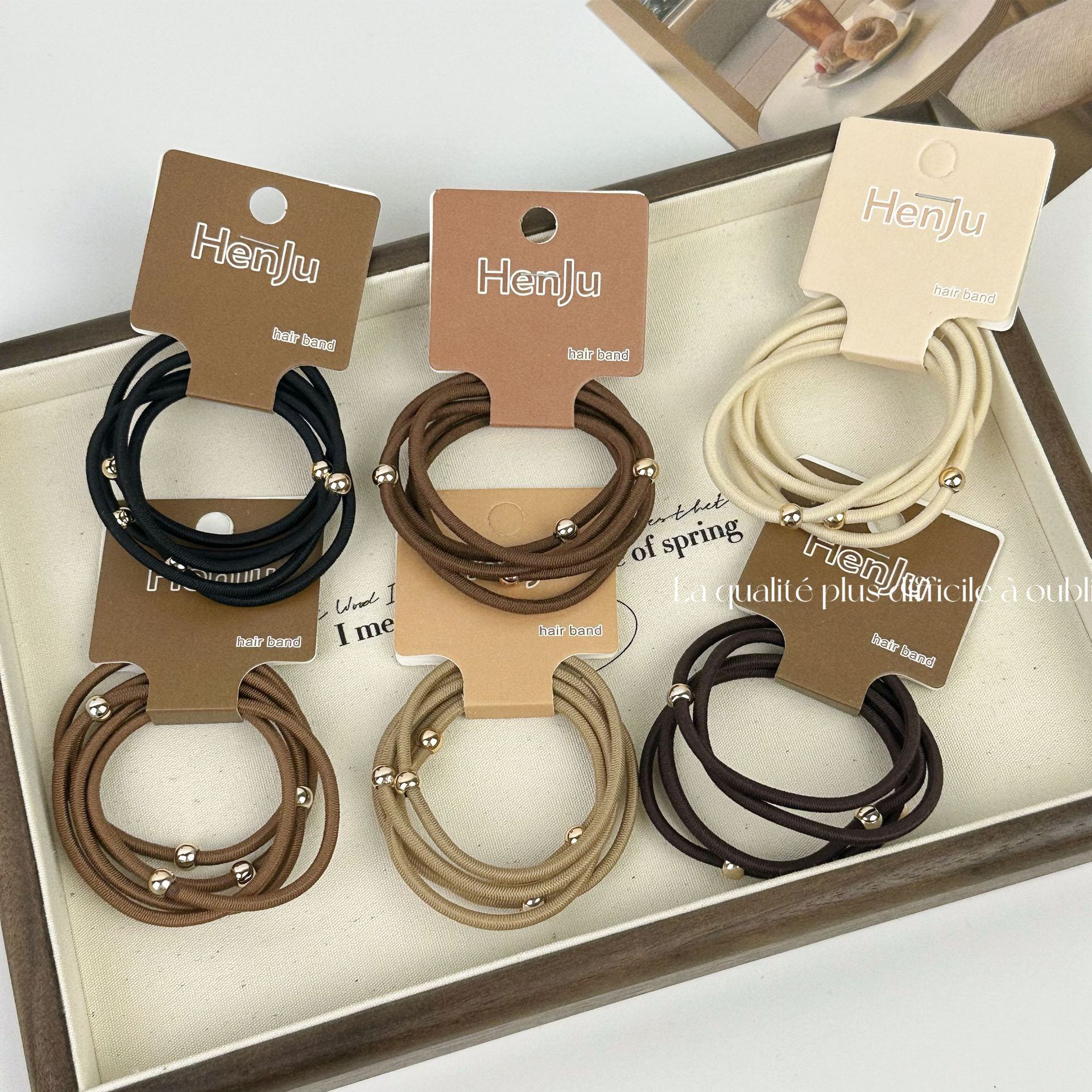 5 pezzi di corda per capelli con perline dorate, super resistente, elastica, semplice, accessorio per capelli con coda di cavallo_voghion.com