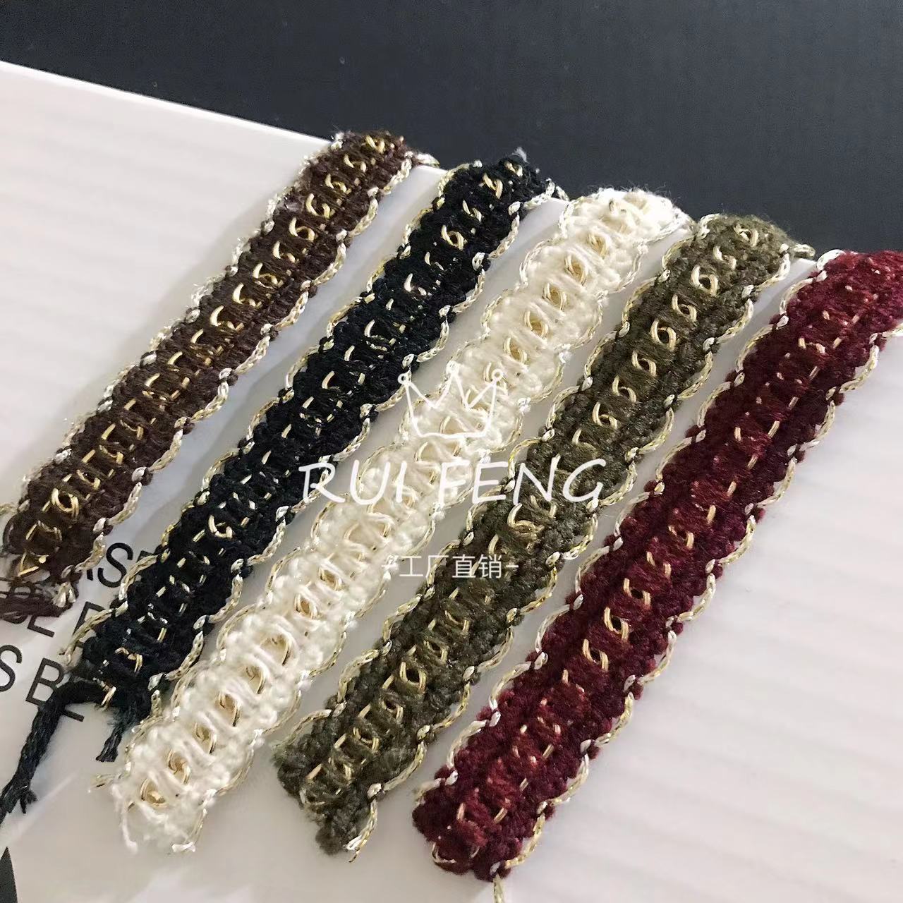 1.5厘米金色金属链条穿中间黑白彩色毛线打底小香风织带花边辅料