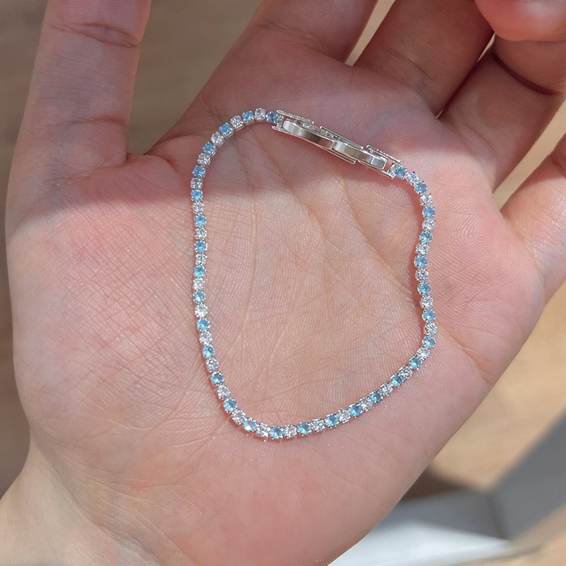 Pulsera de lazo ovalado de circón azul marino, exquisita pulsera ligera y de lujo de alta gama, pulsera de diseño de nicho