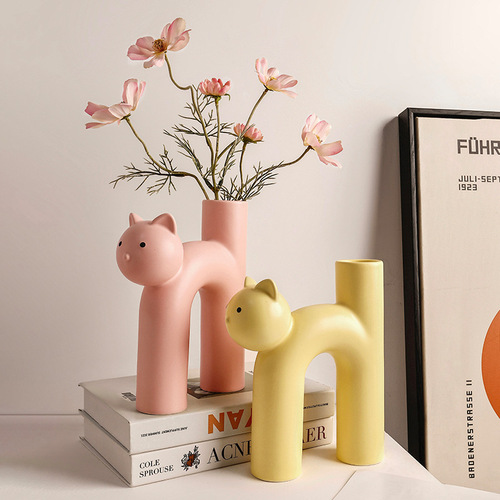 Beihanmei Nordic style cute cat vase decoration living room flower arrangement home decoration Amazon cross-border hot sale