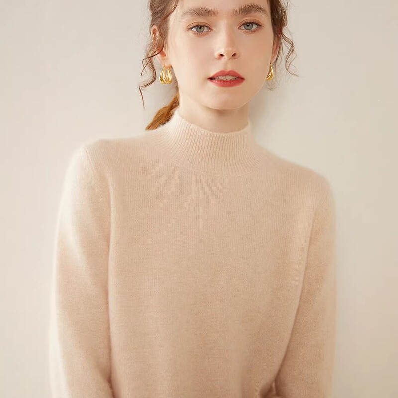 Autumn and Winter New Style Double-Layer Thickened Half-Turtleneck Base Sweater for Women, Loose Cashmere Sweater, Gray Knitwear for Women
