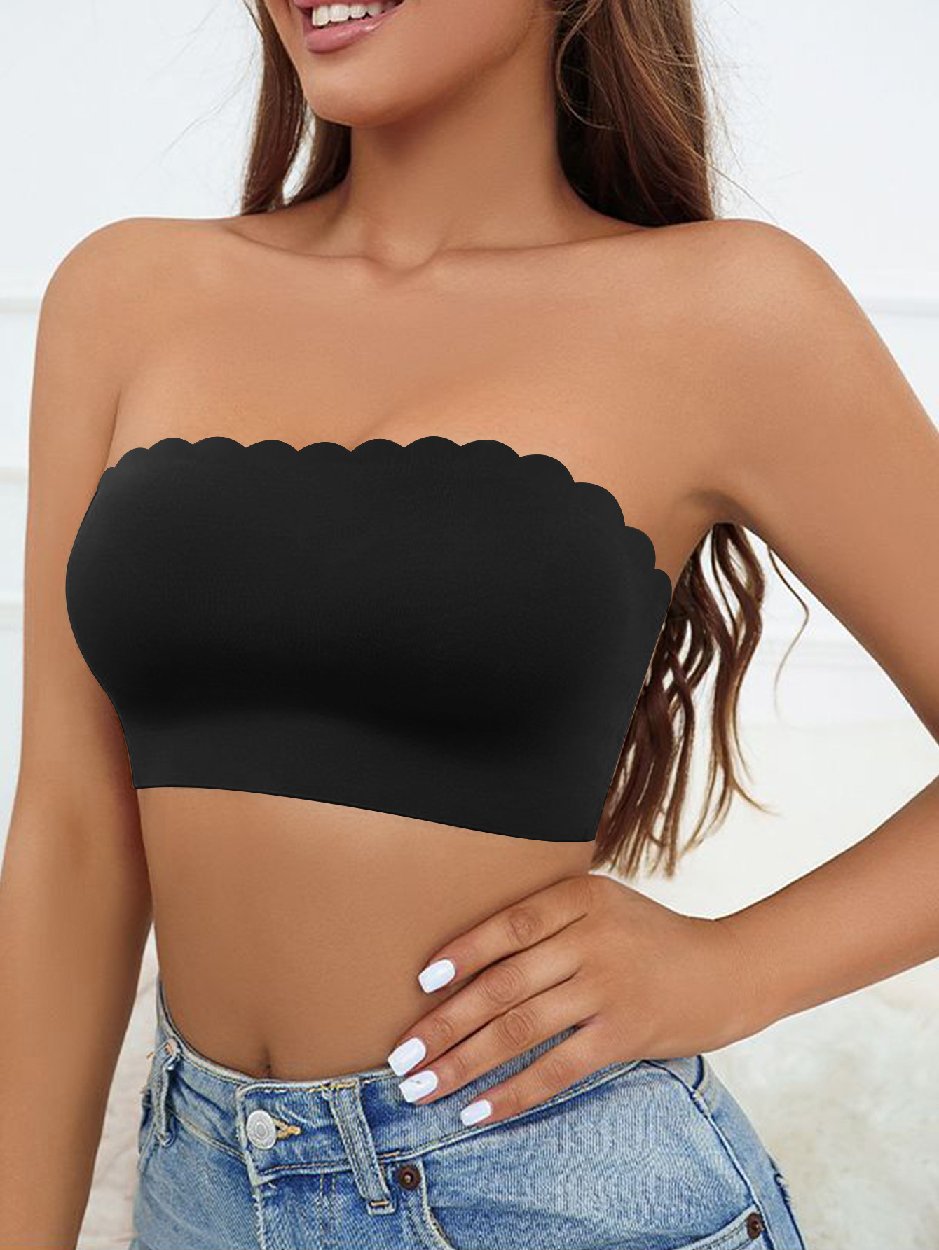 Bra de mujer sin cinturón de hombro sin forro sin costura Bra transpirable cómodo para limpiar el pecho diseño antideslizante sin marcas de seda de hielo mujer