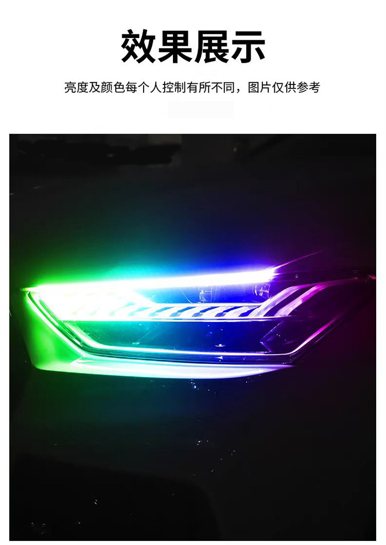 Car Led Headlight with Start-Up Scanning Daytime Running Lights, Colorful Light Guide, Dual-Color Sequential Flow with Turn Signal Driving Lights