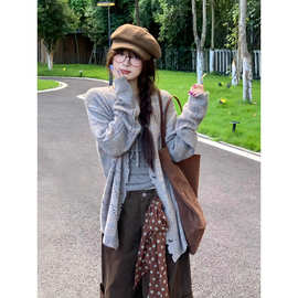 韩版穿搭镂空绑带针织开衫外套毛衣女秋冬新款高级设计感复古上衣