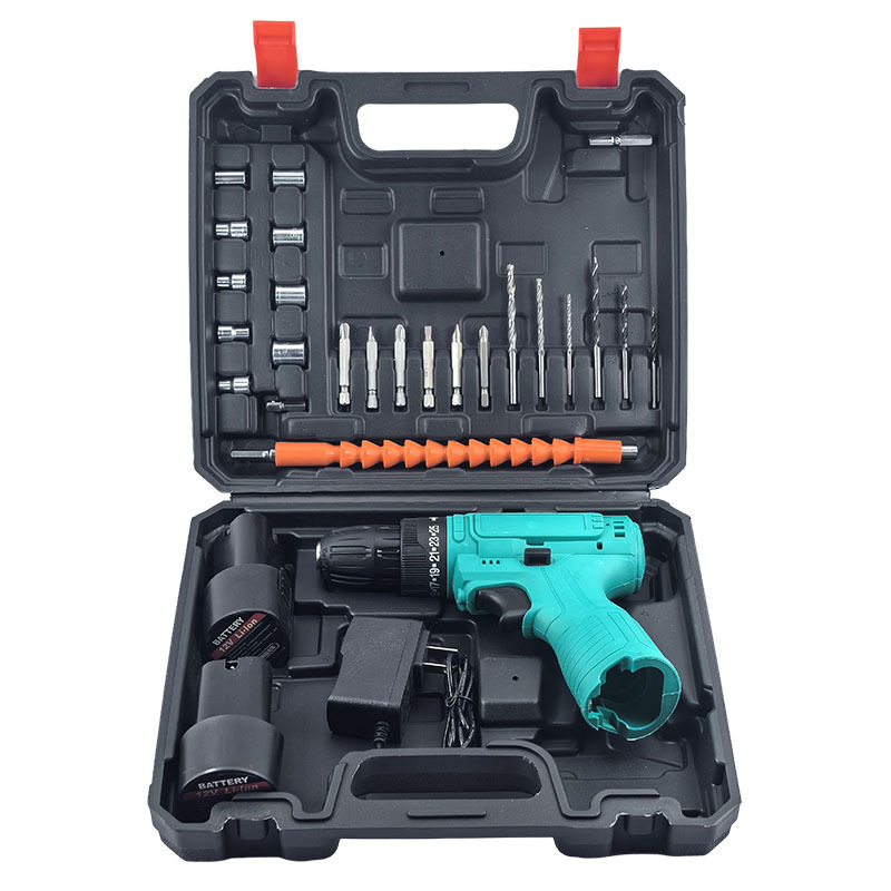 Taladro eléctrico pequeño con escobillas para batería de litio doméstica, con ajuste de doble velocidad, taladro de pistola multifuncional portátil al por mayor.